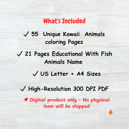 55 Kawaii Ocean Animals Coloring Book 2 Versions (2 in 1)