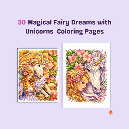 30 Magical Fairy Dreams with Unicorns  Coloring Pages