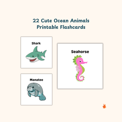 22 Cute Ocean Animals Printable Flashcards