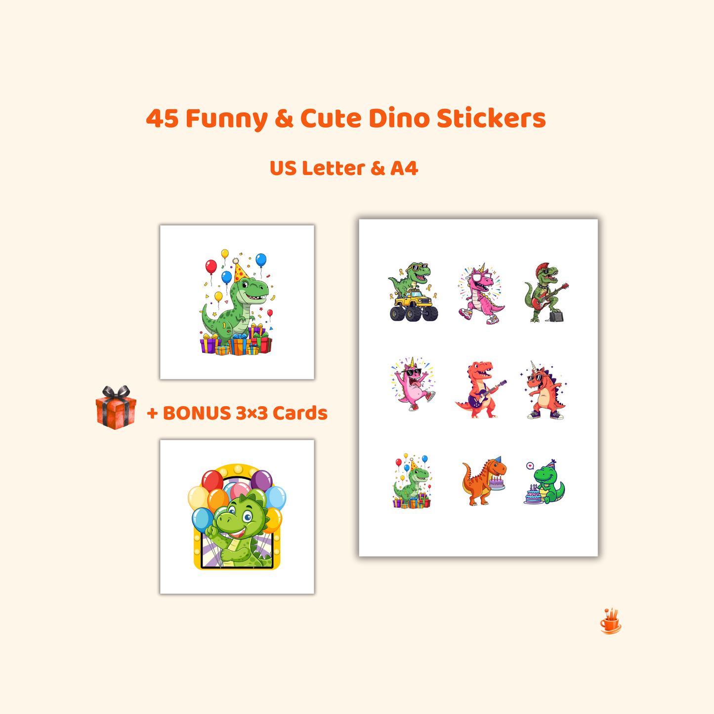 45  Funny & Cute Dino Stickers
