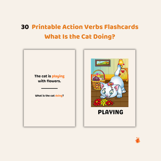 30  Printable Action Verbs Flashcards  What Is the Cat Doing?