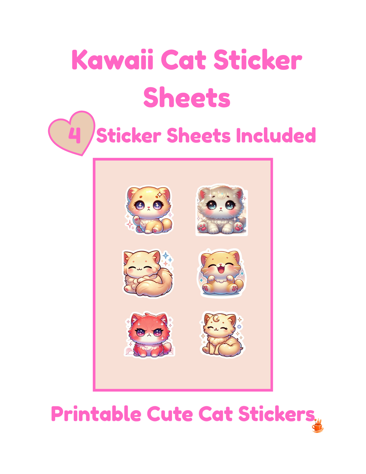 Kawaii Cat Sticker Sheets Printable