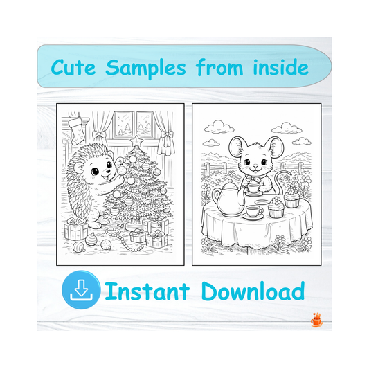 40 Cute Animals Coloring Book + Cover Book Bonus