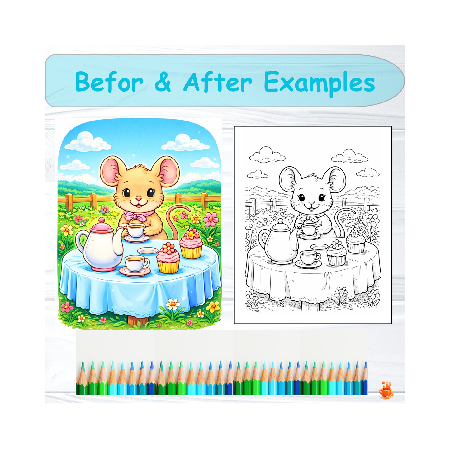 40 Cute Animals Coloring Book + Cover Book Bonus