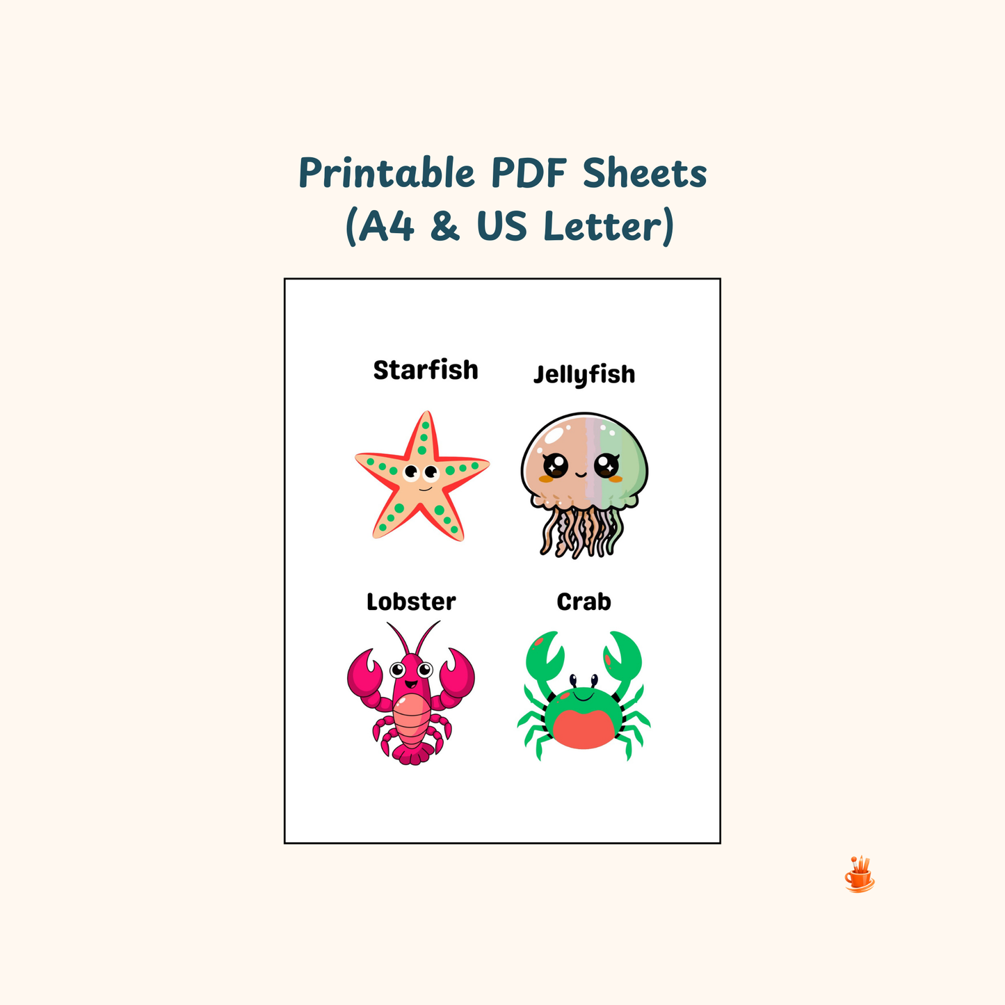 22 Cute Ocean Animals Printable Flashcards