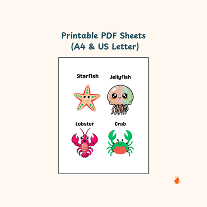 22 Cute Ocean Animals Printable Flashcards