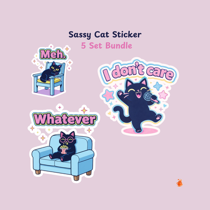 Sassy Black Cat Sticker 5 Set Bundle
