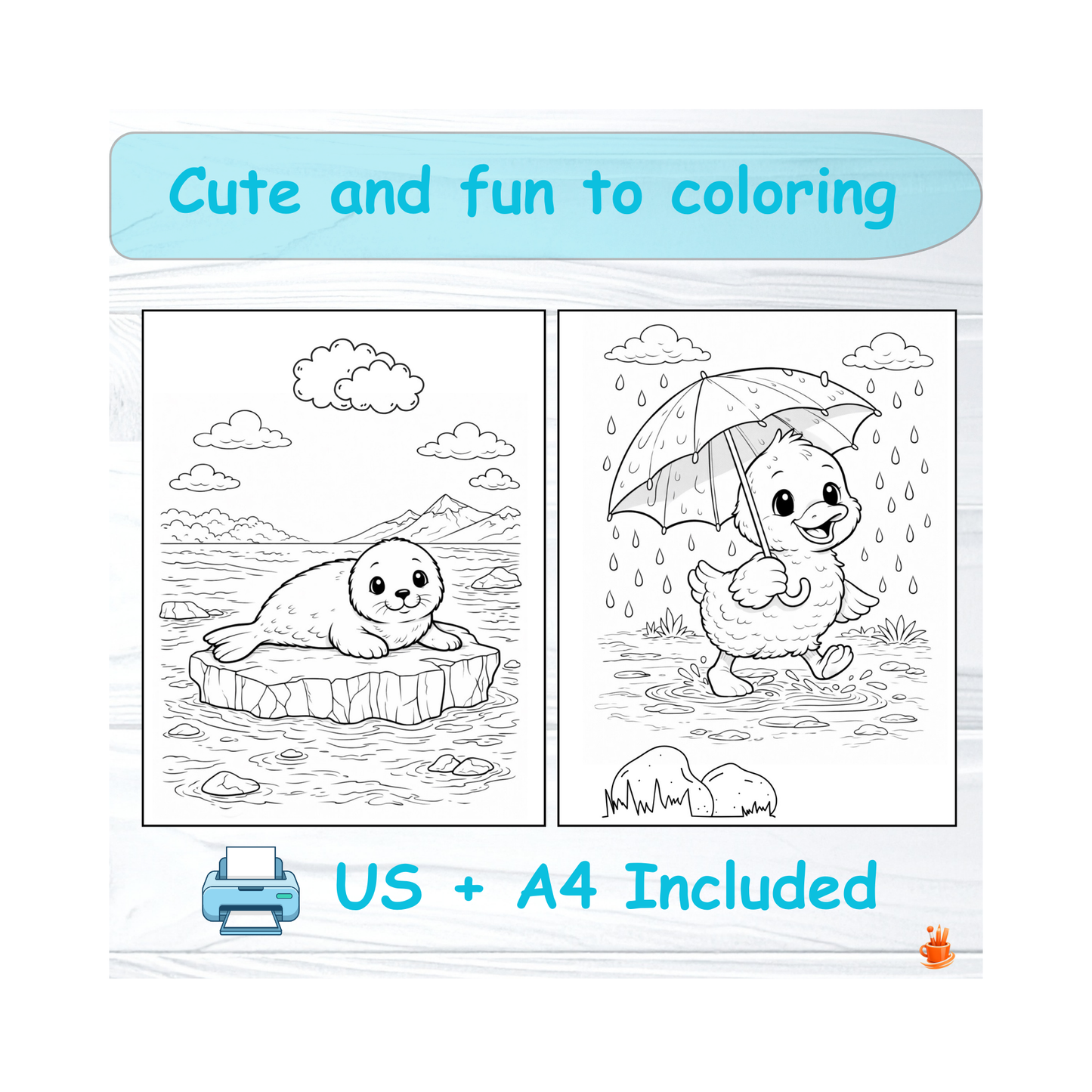 40 Cute Animals Coloring Book + Cover Book Bonus