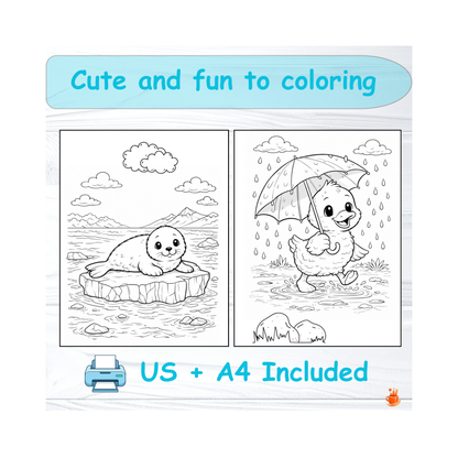 40 Cute Animals Coloring Book + Cover Book Bonus
