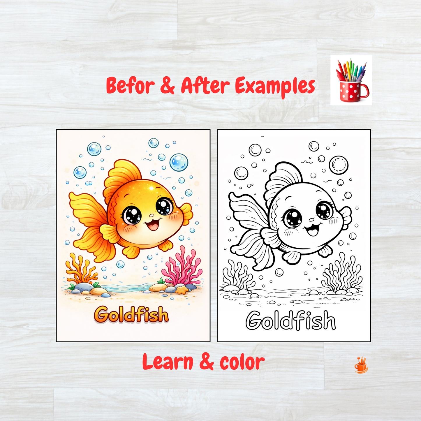 55 Kawaii Ocean Animals Coloring Book 2 Versions (2 in 1)